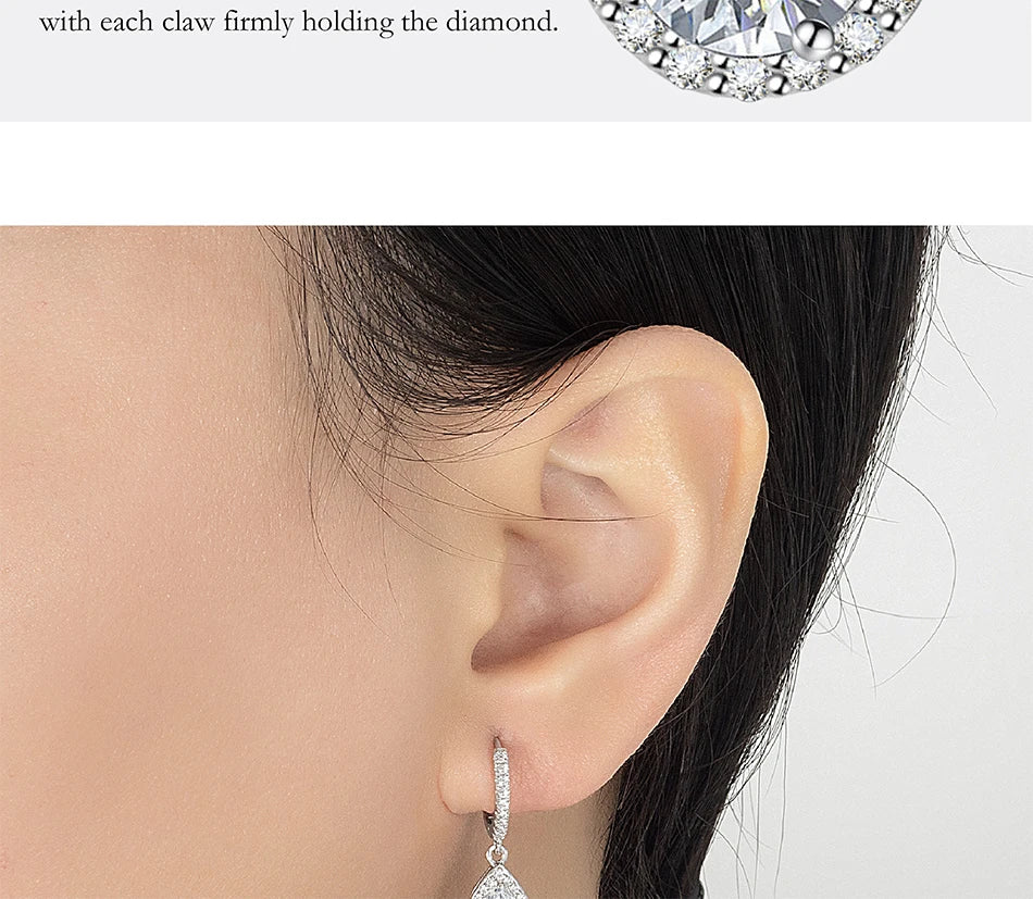 PERFANY 1CT Pear Cut Moissanite Earrings for Women S925 Pure Silver Laboratory Cultivated Diamonds Elegant Wedding Jewelry.