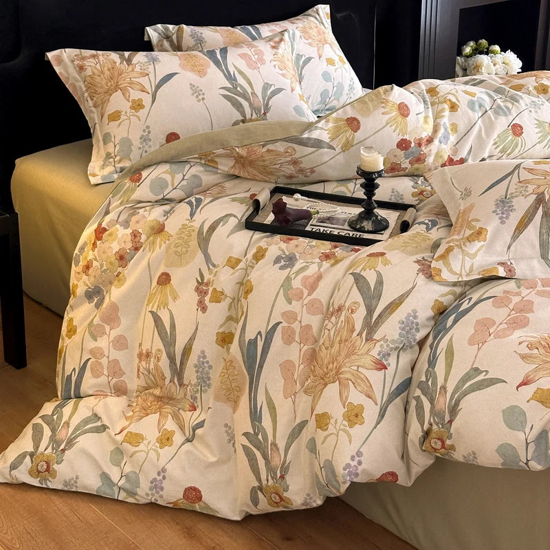 Cotton Bedding Set Luxury Soft Duvet Cover Flat Sheet Pillowcases Single Double Queen King Size Quilt Cover Set.