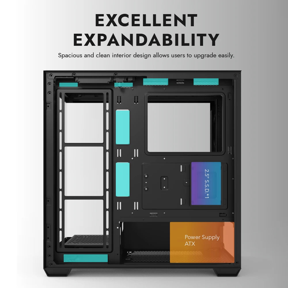 Aigo AS900 PC Case 270° Panoramic Design ATX M-ATX ITX Sea View Room Side Transparent Desktop Chassis Diy Gaming Computer Case.