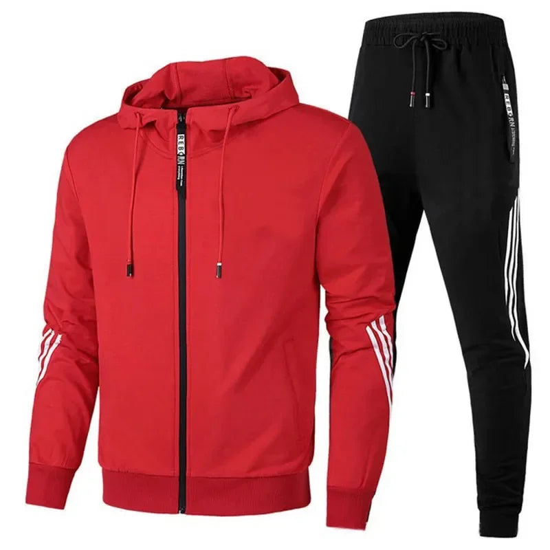 Spring Autumn Men's Sport Casual Trendy Sweatshirt Hooded Zippered Sweatshirt Pants Sport Suit Oversized Comfort Streetwear.