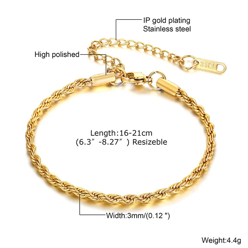 Non Tarnish Stainless Steel Bracelet Stackable for Women, Thin Herribone Chain Bracelet Waterproof Gold Plated Jewelry.