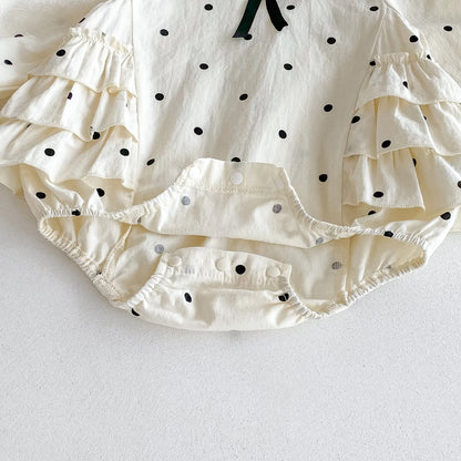 2023 herbst Neue Baby Mädchen Bodysuit Baumwolle Polka Dot Gedruckt Infant Mädchen Ein Stück Kleidung Kleinkind Overall Neugeborene Kleidung.