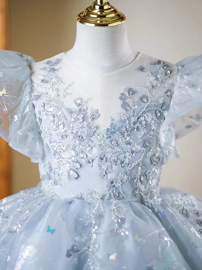 Blütenblattärmel Kleid Pailletten Mädchen Prinzessin Kleider Klavier Performance Kleider Teenager Kleidung Fliegende Ärmel Tutu Ballkleid.