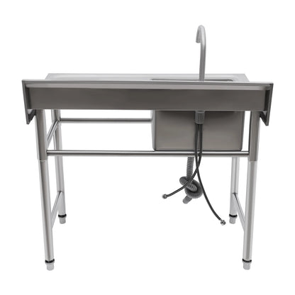 Küchenspüle mit 201 Stauraum, Edelstahlspüle mit Waschbecken, 100 x 60 x 93 cm, freistehendes kommerzielles Küchenspüle aus Edelstahl