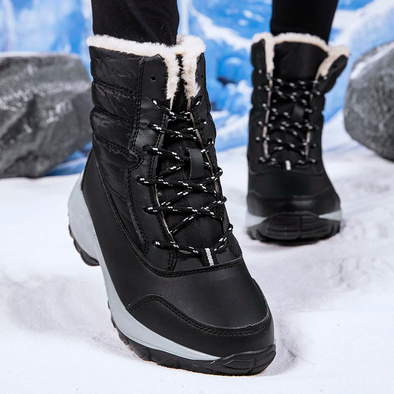 Snow Boots Woman Flat Woman Shoes Lace Up Women Shoes Solid Ankle Boots Warm Lightweight Women's Winter Boots Botas Mujer.