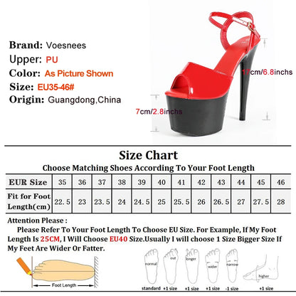 High Heels With Straps Striper Shoes for Women 17CM Red High Heeled Sandals Open Toe Platform Wedding Shoes Female Stiletto.