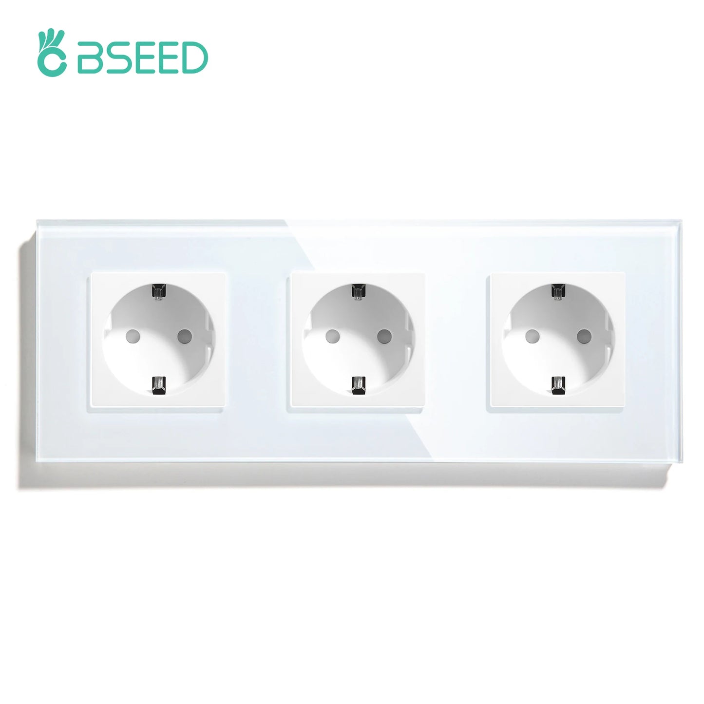 BSEED Touch-Lichtschalter mit EU-Stromsteckdosen, weiße Wand-LED-Schalter, 1/2/3 Gang, 1-Wege-Kristallglas-Panel, dunkle Hintergrundbeleuchtung