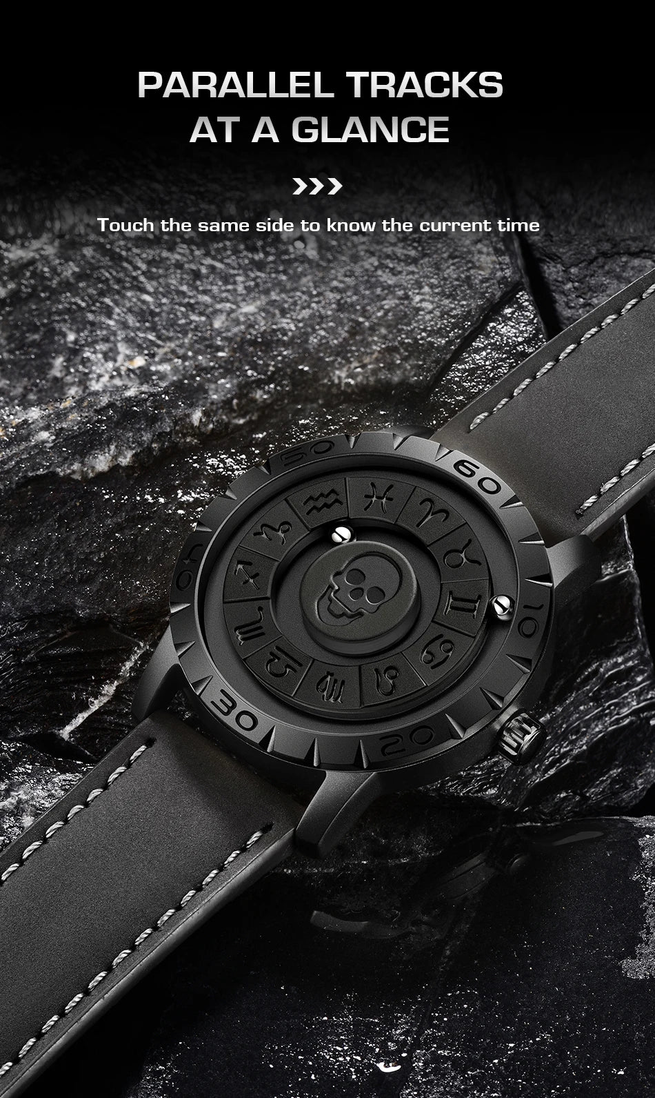 LIGE FOXBOX Unique Design Quartz Man Watch Simple Fashion Leather Belt Casual Sports Magnetic Srolling Beads Skull Men's Watches.