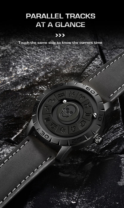 LIGE FOXBOX Unique Design Quartz Man Watch Simple Fashion Leather Belt Casual Sports Magnetic Srolling Beads Skull Men's Watches.
