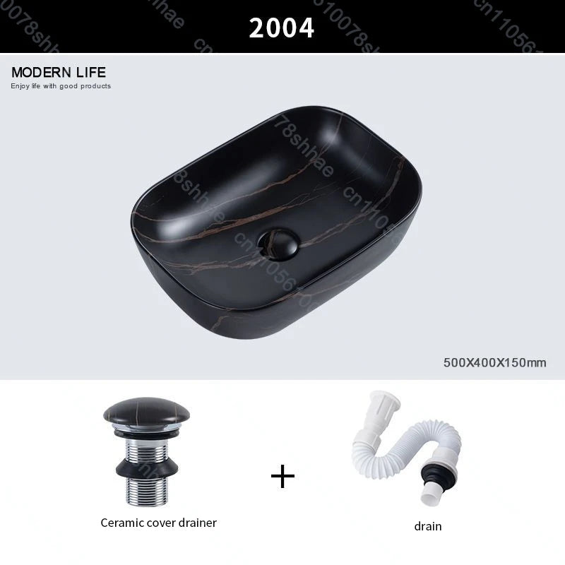 Luxuriöses Vintage-Keramikgefäßwaschbecken für Badezimmer, Waschtisch, Kunstbecken über der Theke, Waschbecken mit Abflusszubehör, Arbeitsplatte