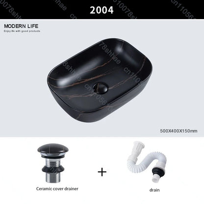 Luxuriöses Vintage-Keramikgefäßwaschbecken für Badezimmer, Waschtisch, Kunstbecken über der Theke, Waschbecken mit Abflusszubehör, Arbeitsplatte