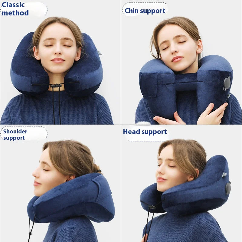 Outdoor U Shaped Memory Foam Neck Pillow Adjustable Portable Multifunctional Airplane Sleeping Support Massage Protection Pillow.