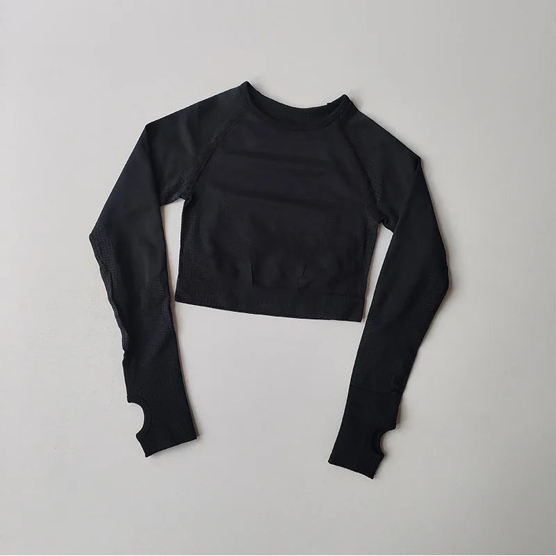 Women's Shirt Seamless Crop Top Fitness Shirts Long Sleeve Sports Top Woman Yoga Tops Activewear With Thumb Hole Sportswear.