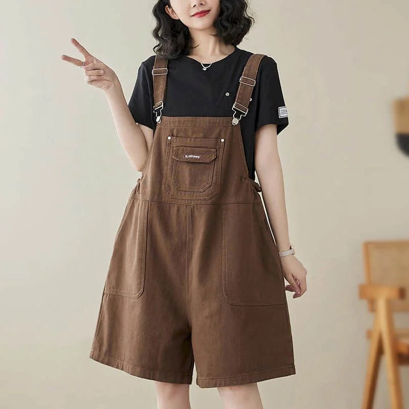 Denim Jumpsuits for Women Vintage Korean Style One Piece Outfit Casual Loose Rompers Wide Leg Jeans Summer New Women Clothing