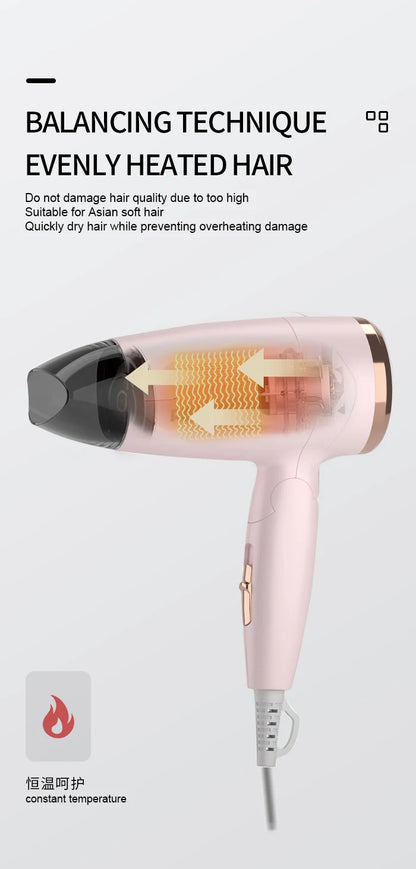 Kemei Portable Handle Compact Hair Dryer Foldable Low Noise Blower Dryer Hot Wind Long Life for Outdoor Travel 950W Student Use