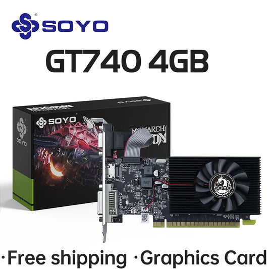 SOYO Graphics Cards NVIDIA GT740 4G GDDR3 128bit Video Card HDMI+DP+DVI For Desktop Gaming Computer Components GPU GT 740.
