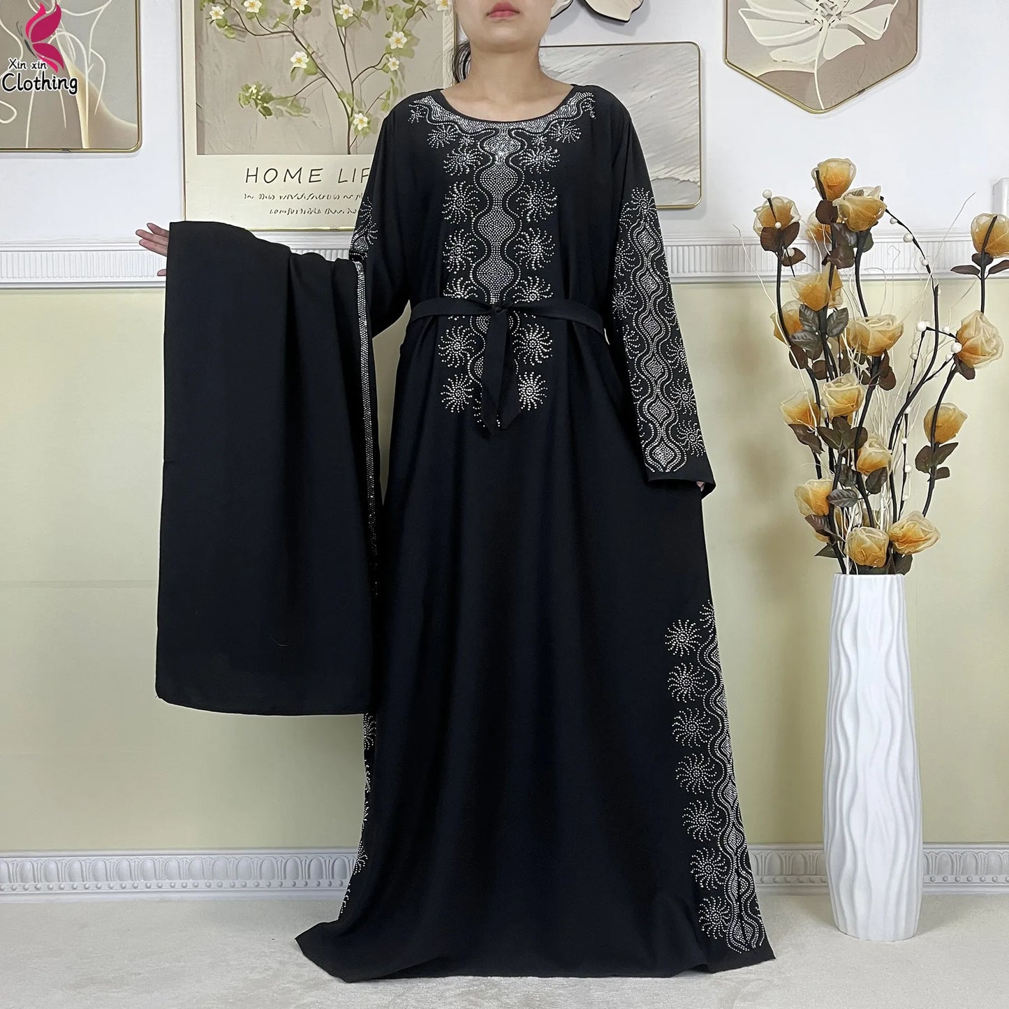 2025New High-Quality Dubai Muslim Abaya for Women Dress Islamic Turkey Femme Clothing Long Sleeve Loose African Dress With Scarf