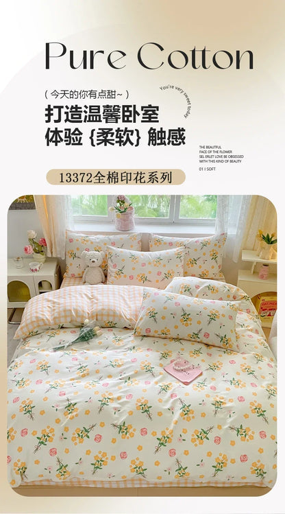 2025 new Cotton Duvet Cover Set with 2 Pillowcases 1 bed sheet - Elegant & Breathable Bedding Set,Fade-Resistant, Multiple Sizes.