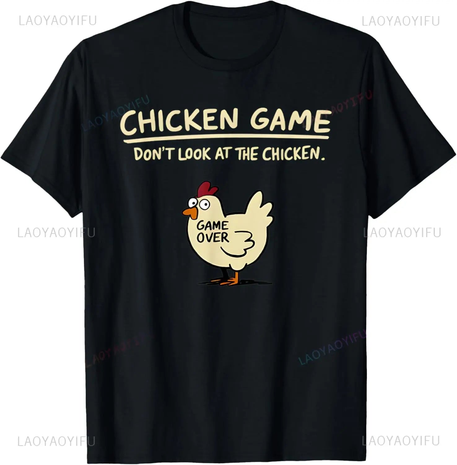 Chicken Game Don't Look At The Chicken Funny Chicken T-Shirt Custom Printed Graphic T Shirt Mens Clothing Ropa Hombre.