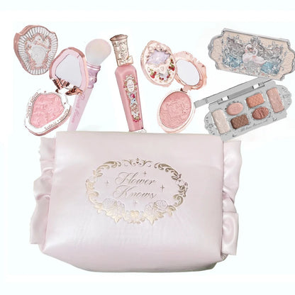Makeup Set Flower Knows All in One GiftBox Glitter EyeShadow Palette Long Lasting Velvet Lip Cream Matte Blush with Cosmetic Bag.