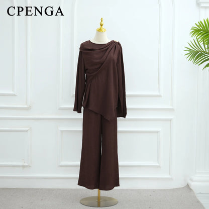 Eid Muslim Women Abaya Set Elegant Dubai Solid Color Button-Down Cardigan and Pants Suit Islam Modest Outfit 2025 Turkey Clothes.