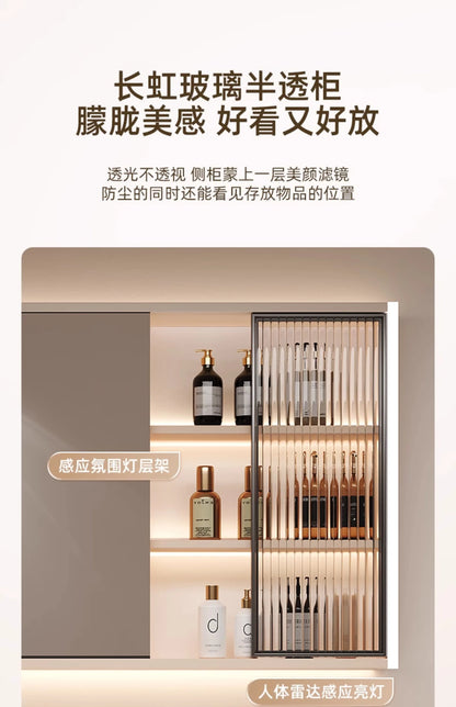 Cremefarbener Wind-Badezimmerschrank, integriertes Waschbecken aus Keramik, WC-Waschbecken-Kombination