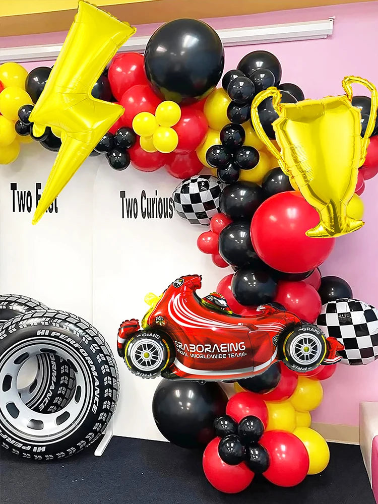5/120-teiliges Racing-Themen-Party-Ballon-Set, Blitz, Gold-Champion, Autoreifen-Luftballons für Renn-Geburtstagsparty-Dekorationen.
