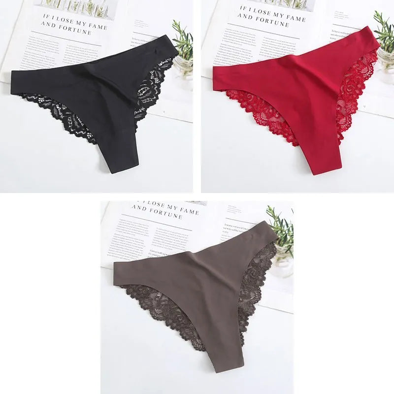 3PCS Women's Sexy Lingerie Panties Lace Plus Size Briefs Low Waist Underpants Intimates Seamless Briefs Silk Panty Women Tangas.