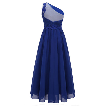 Mädchen Hochzeit Brautjungfer Kleid One Shoulder Elegante Guipure-Spitze Geraffte Chiffon Maxi Party Kleider Geburtstag Abend Abendkleid
