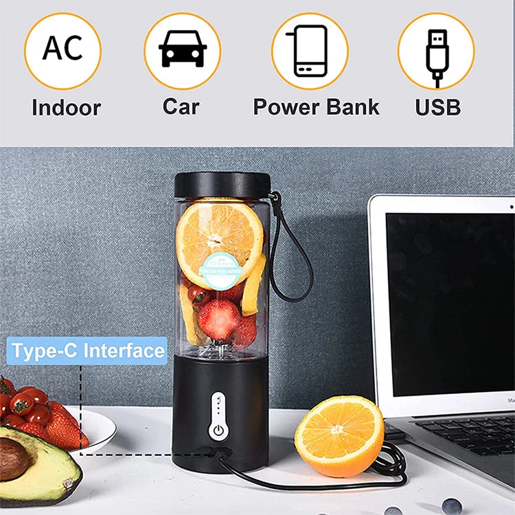 530ML Powerful Portable Blender for Smoothies Shakes USB Rechargeable Food Processor Fruit Mixer Machine Mini Juicer Blender Cup.