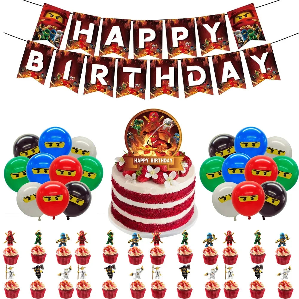 Neue Ninja Geburtstag Dekoration Supplie Ballon Geschirr Cartoon Banner Hintergrund Kuchen Dekoration Party Supplie Baby Dusche geschenk.