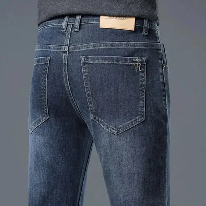 Loose Casual Jeans for Men Mid-aged Thick Winter Long Pants Business Style Straight Leg Spring Autumn Korean Version