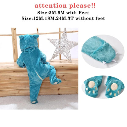 Sully Kigurumis Baby Mädchen Kleidung Stram pler Winter weich warm Säugling Jungen Bodysuit Cosplay Pika Kapuze Reiß verschluss Overalls.