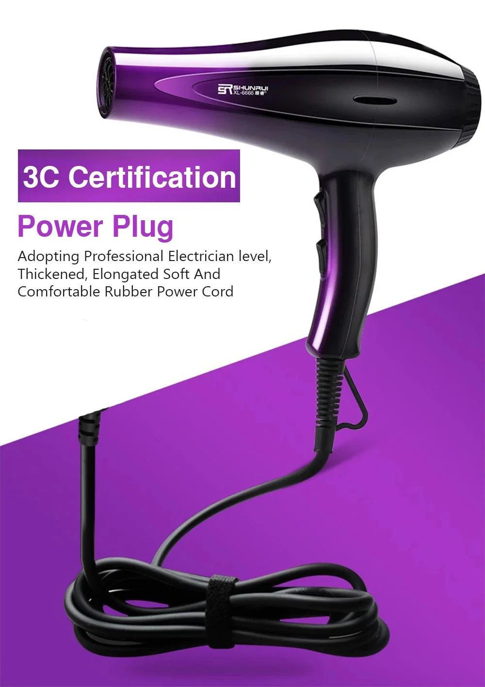 High-Power Ionic Hair Dryer Fast Heating and Hot/Cold 9 Gears Adjustment Home Professional Hairdryer Blow Dryer with Accessories