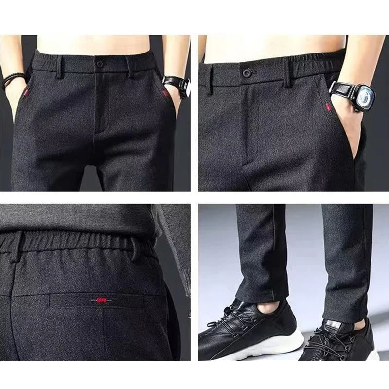 Men's Straight Leg Long Daily Pants Casual Straight Slim Fit Narrow Leg Trousers Stylish Male Suit Work Fashion Blue Gray Pants.