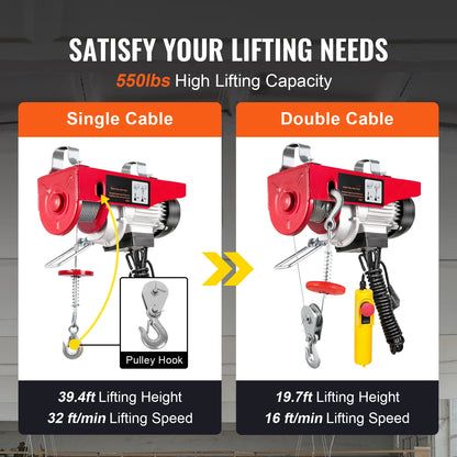 SucceBuy 880/1760/2640lbs Wired Electric Hoist with 40ft Lifting Height & Pure Copper Motor Electric Steel Wire Winch for Garage.