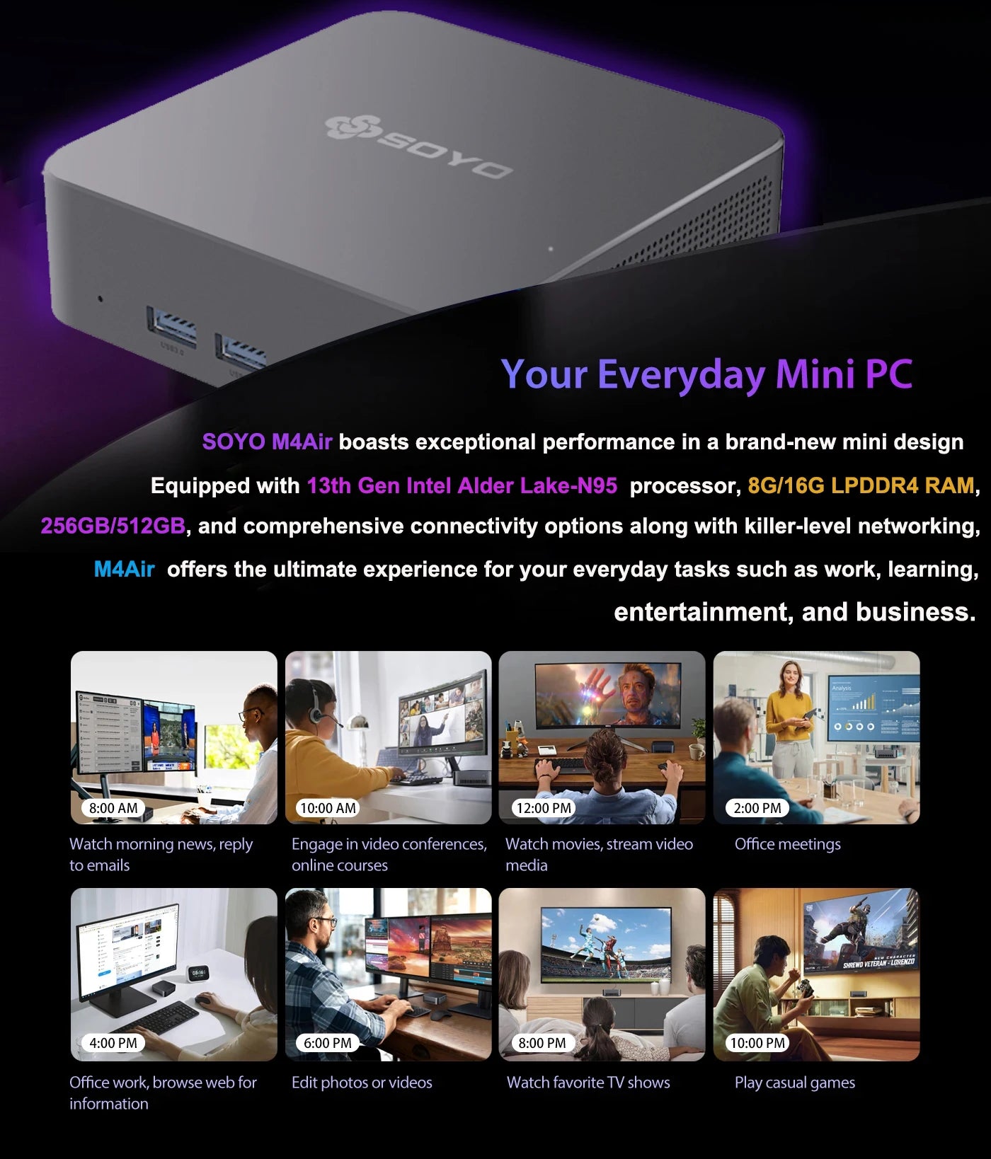 Mini PC SOYO M4 Air Intel Alder Lake N95 MiniPC Computer PC Win11 Pro Mini PC DDR4 16GB RAM 512GB ROM WiFi5 BT5.0 Desktop.