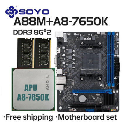 SOYO A88M Motherboard set with A8-7650K CPU DDR3 16G [8GB*2] Computer components Game Mainboard SATA3 AMD CPU FM2+/FM2 Processor.