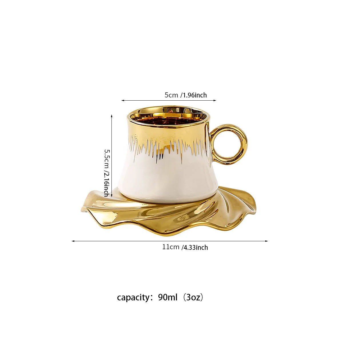 High Quality Middle East Saudi Arabia Ceramic Plated Coffee Cup Plate Set Golden Cup and Saucer Gift Box Set.