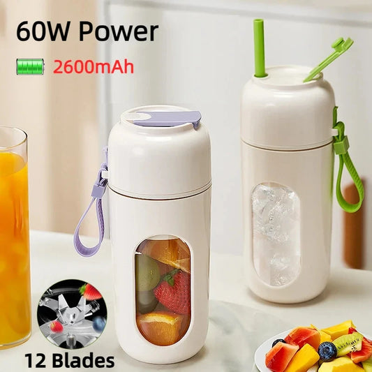 Portable Multi-function USB Wireless Juicer 12-blade Head Fast Juice Extraction 2600mAh Capacity Indoor and Outdoor Mixing Cup.