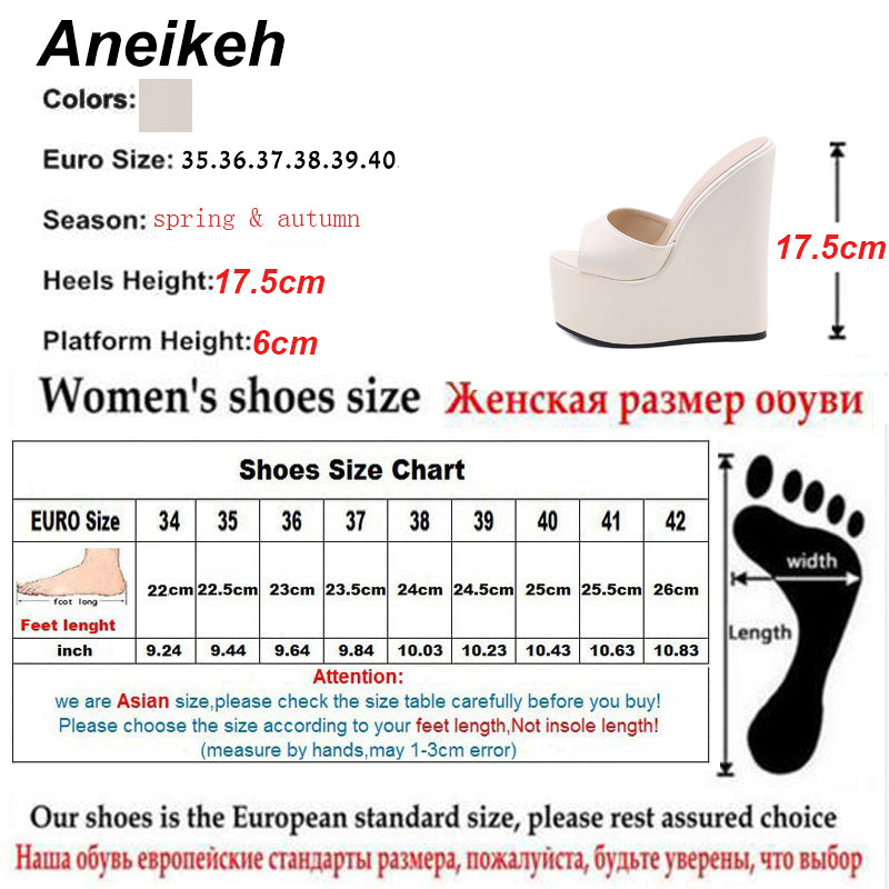 Aneikeh 2025 Fashion Peep Toe Wedges Heel Outside Women Slippers Concise PU Platform Slip On Summer Beach Mules Apricot 35-42.