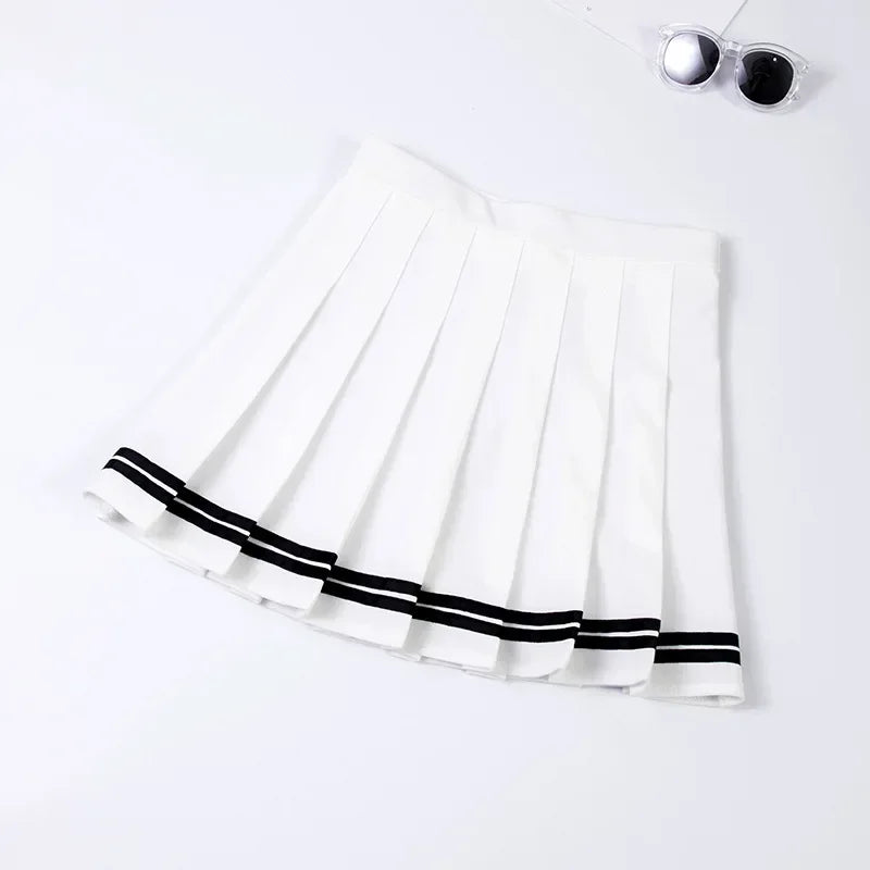 Women Harajuku Sweet Fresh Feeling High Waist Pleated Skirt Elastic Waist Cross Embroidery Skirt Pleated Skirt.