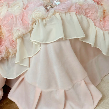 Three-Dimensional Rose Flowers Lace Ruffles Princess Wedding Bedding Set Warm Milk Velvet Duvet Cover Bed Sheet Pillowcases 4Pcs.