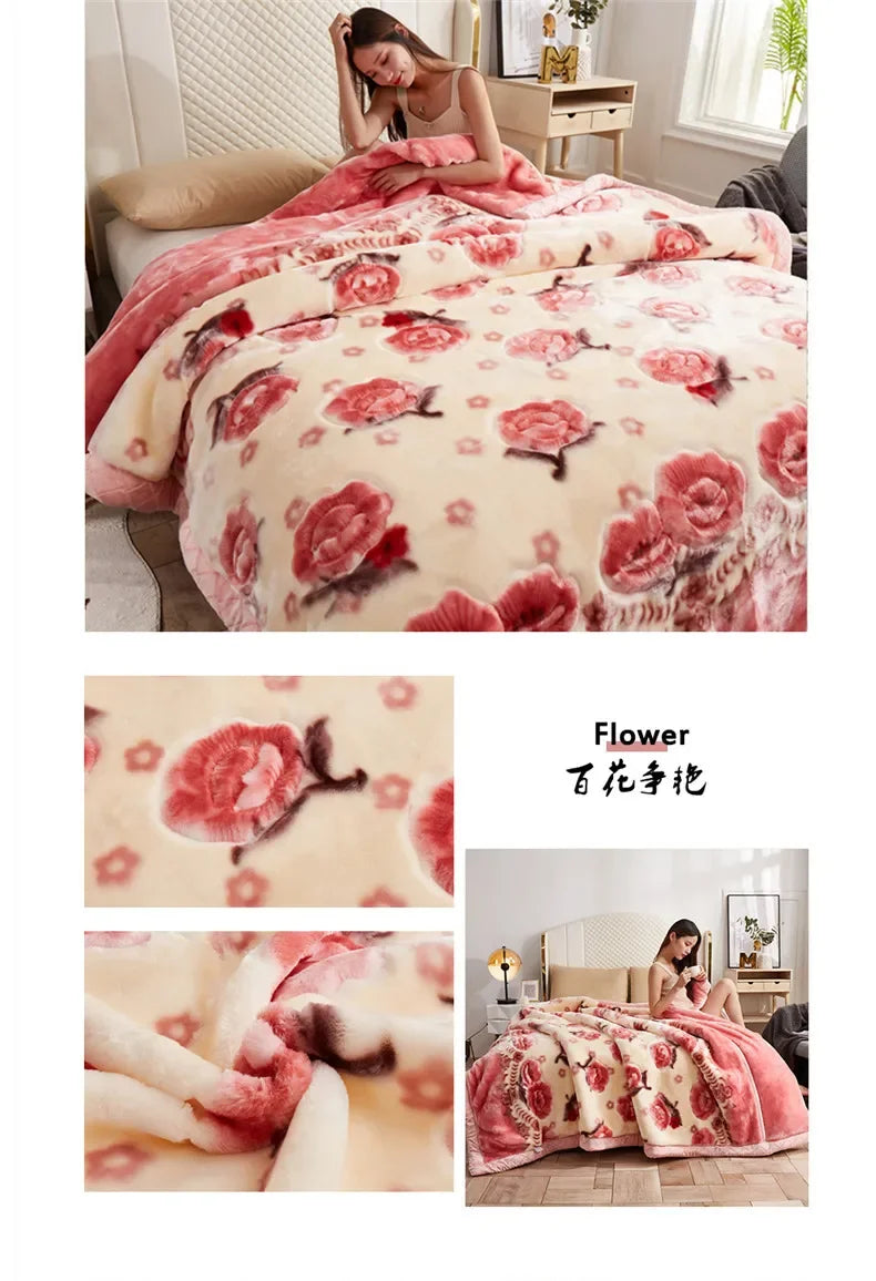 Flannel Blanket Double-deck Washable Quilt Siesta Keep Warm Double Person Thick Winter Soft Comfortable Plush Bed Sheet