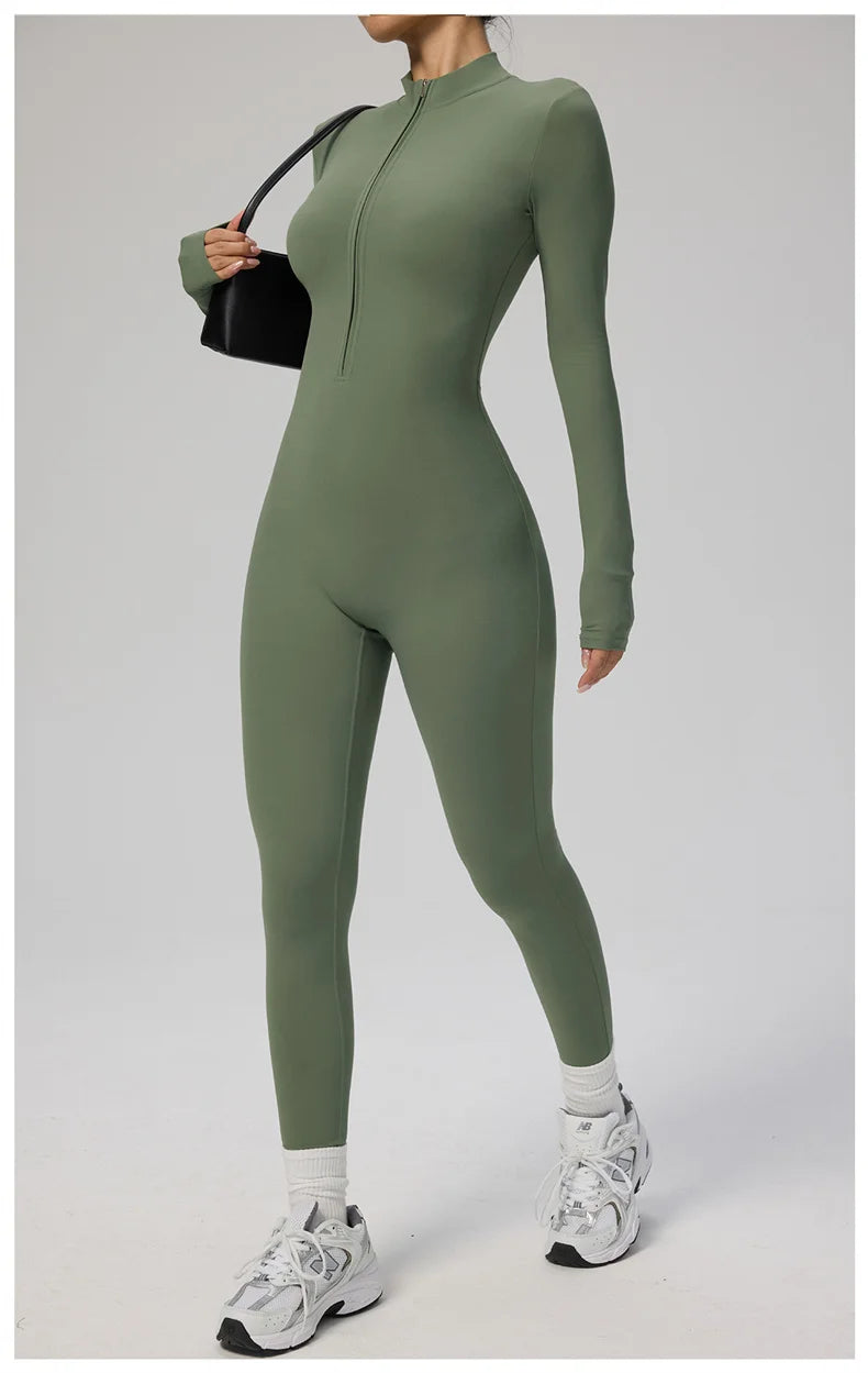 TRY TO BN Sports Yoga Jumpsuit Long Sleeves Zipper Sportswear Fitness Pants Workout Bodysuit One Piece Tights Women Gym Clothing.