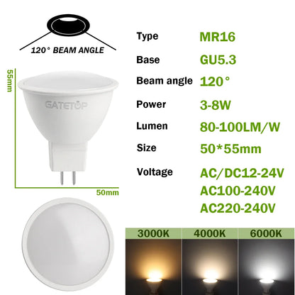 10PCS MR16 LED Strahler Birne GU5.3 Lampada AC 110V 220V 12V Bombillas Spot Licht Ersetzen Die 50W Halogen Lampe Hause Derection.