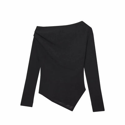 Asymmetric Short Top Woman Long SleevesTops Women Elastic Corset Top Female Streetwear Casual T-shirts Tops.