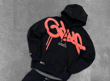 Sports and leisure hoodie two-piece set for men's y2k Harajuku Gothic bodybuilding outdoor couple design sports loose suit.