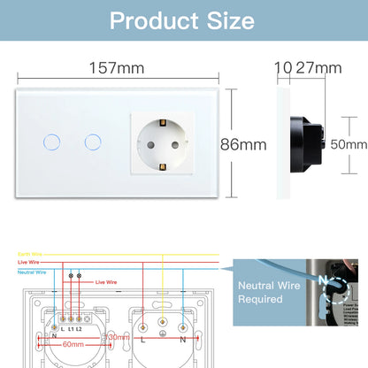 BSEED Wifi Touch Schalter Wand Licht Schalter Mit EU Buchse USB Typ-C Stecker Tuya Smart Leben Alexa Yandex App Steuerung Glas Panel.