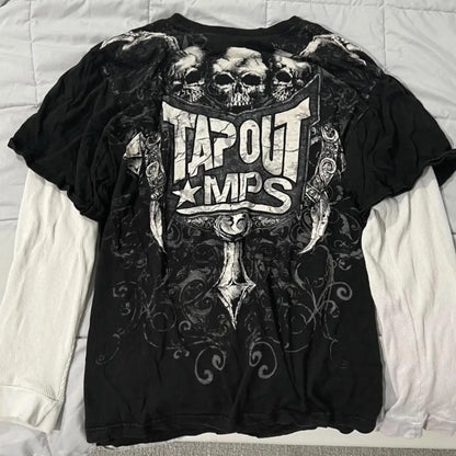 Y2K Oversized Long Sleeve Tapout T-Shirt Hip Hop Gothic Streetwear Unisex Couple Tee Summer Casual Fashion Round Neck Loose Fit